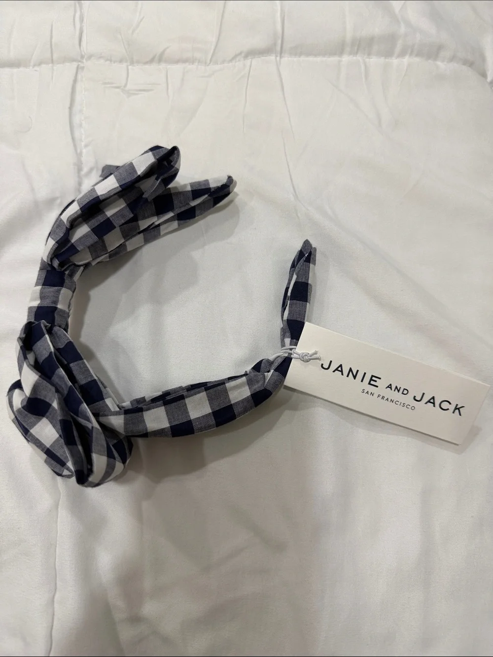 Janie and Jack Navy and White Gingham Knot Headband